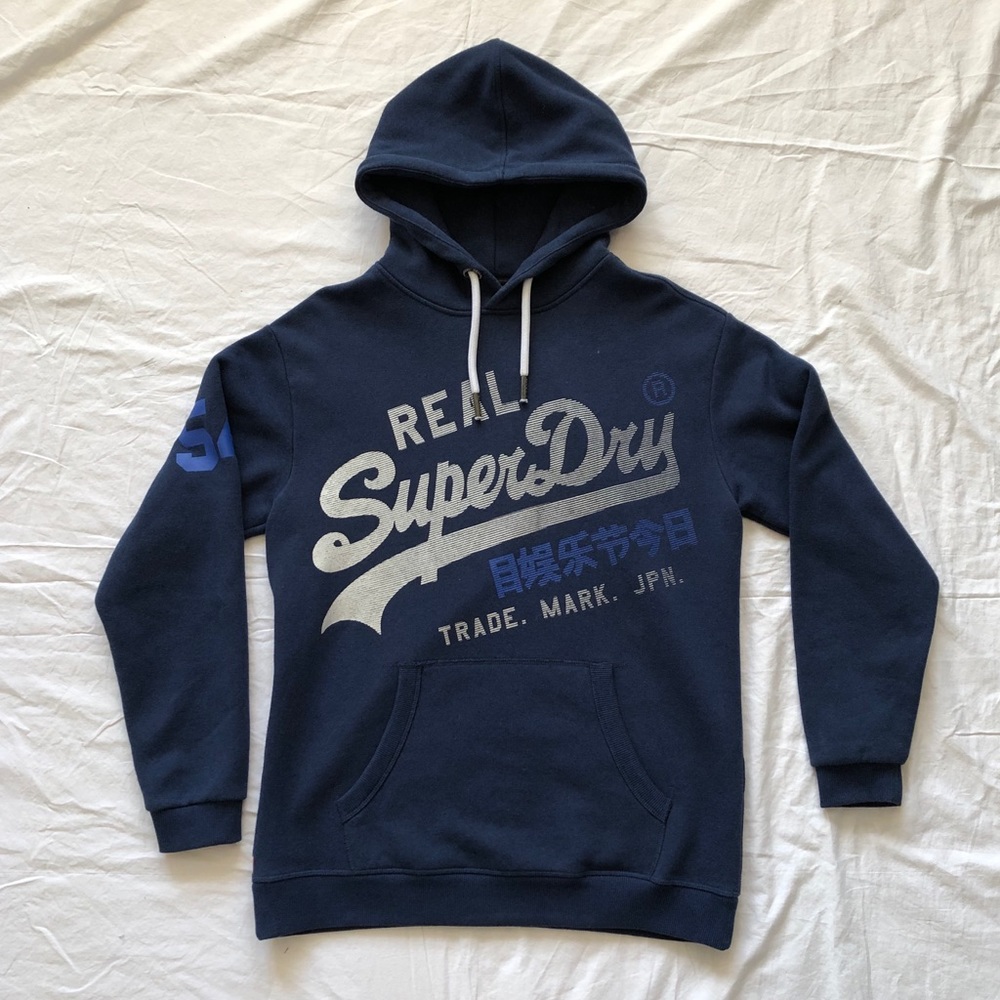 Mens Superdry Sweatshirt Hoodie Navy Blue Sz Small